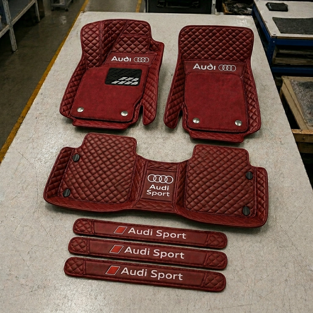 Premium Genuine Leather Car Mat Set — Elegant Protection for Your Vehicle