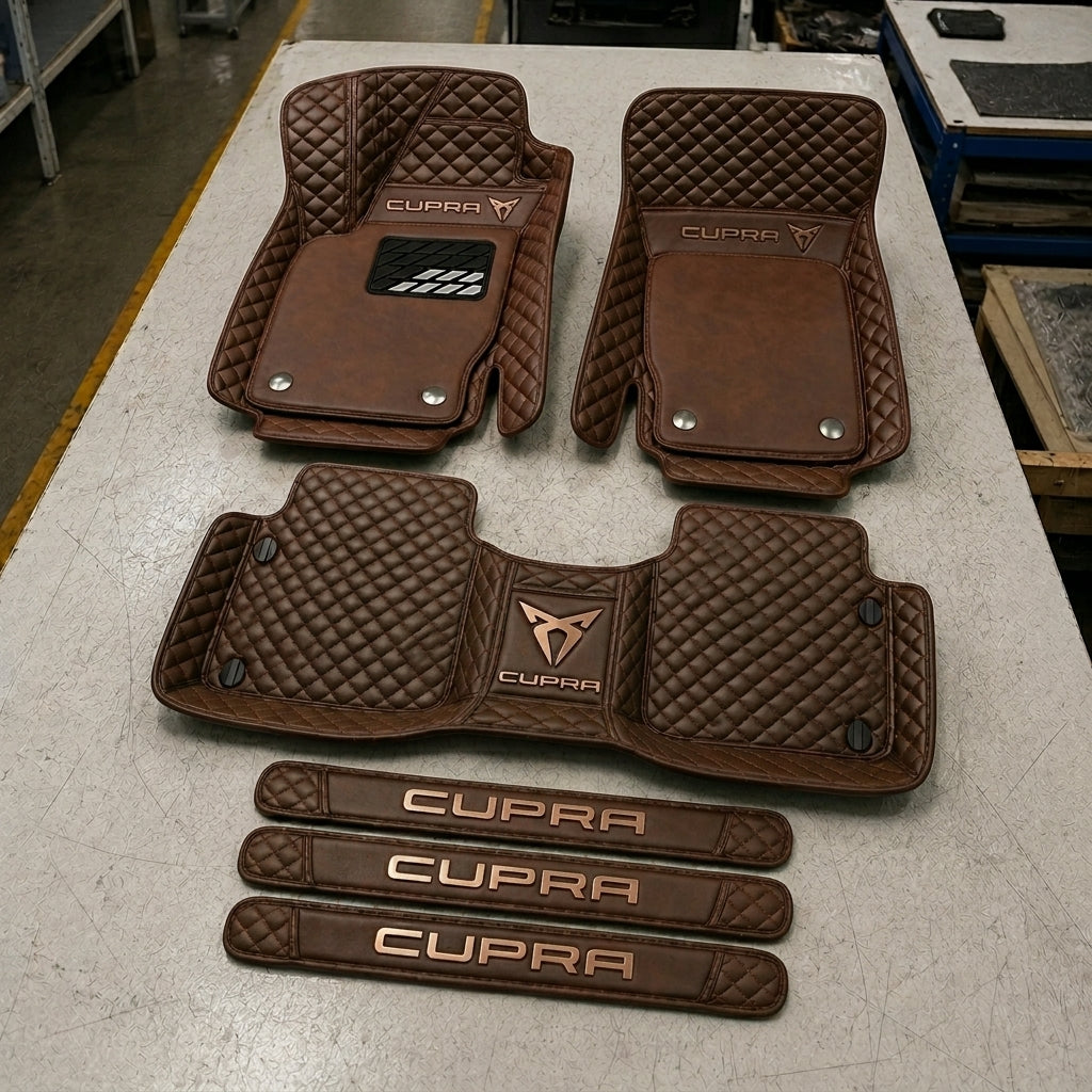 Premium Genuine Leather Car Mat Set — Elegant Protection for Your Vehicle