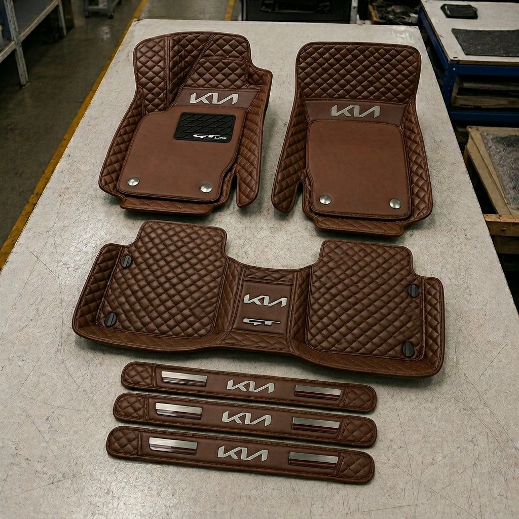 Premium Genuine Leather Car Mat Set — Elegant Protection for Your Vehicle
