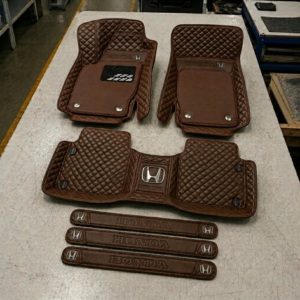 Premium Genuine Leather Car Mat Set — Elegant Protection for Your Vehicle