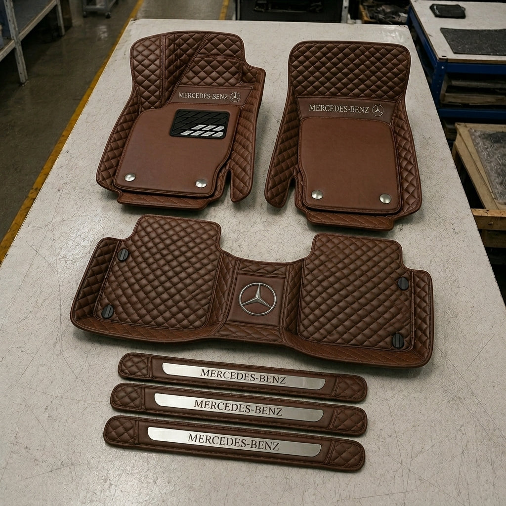 Premium Genuine Leather Car Mat Set — Elegant Protection for Your Vehicle