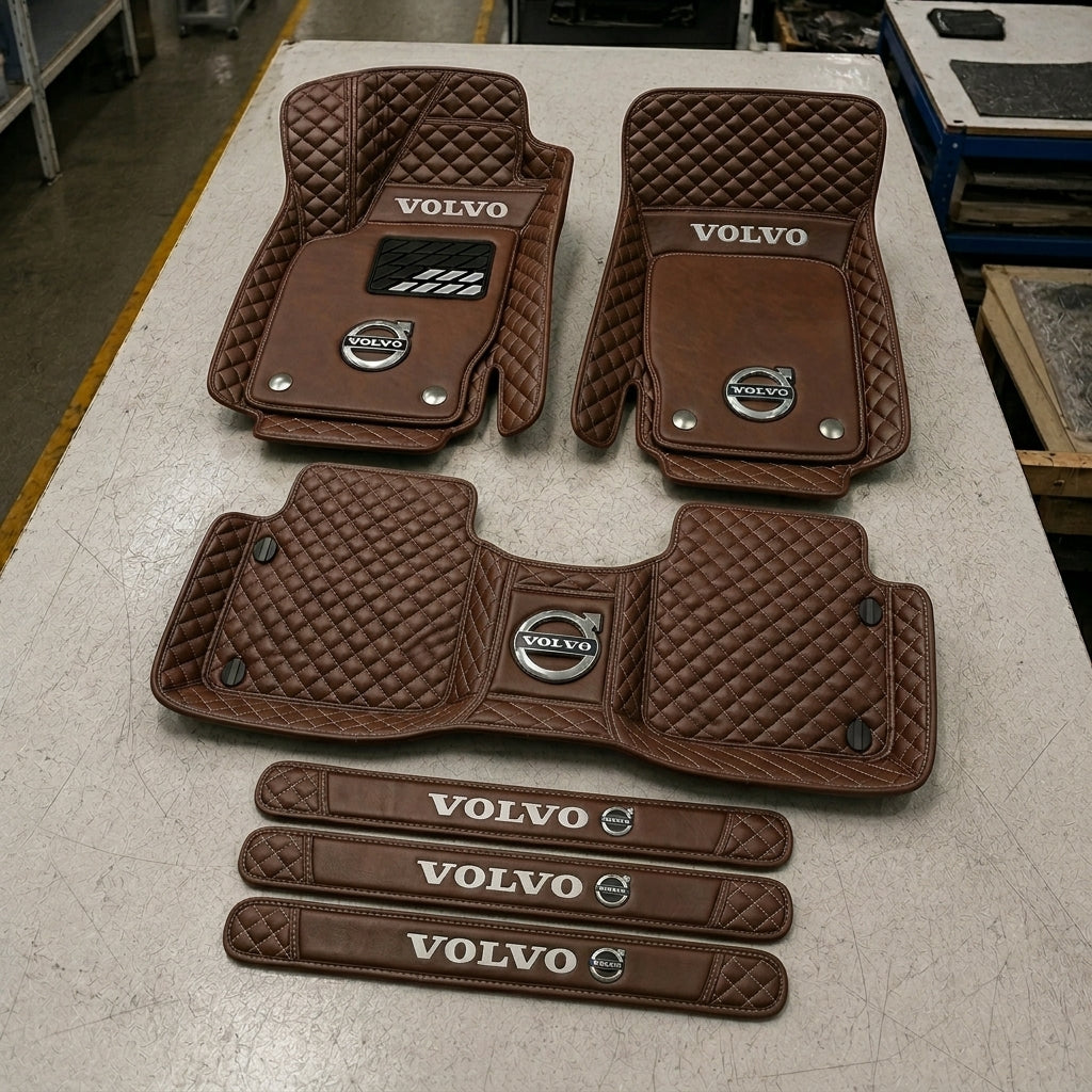 Premium Genuine Leather Car Mat Set — Elegant Protection for Your Vehicle