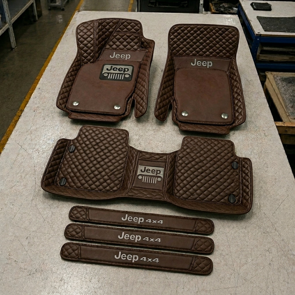 Premium Genuine Leather Car Mat Set — Elegant Protection for Your Vehicle