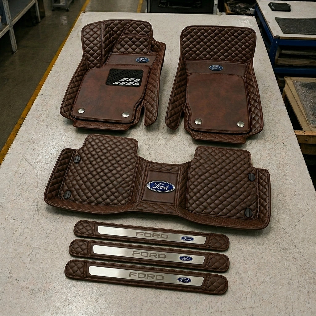 Premium Genuine Leather Car Mat Set — Elegant Protection for Your Vehicle