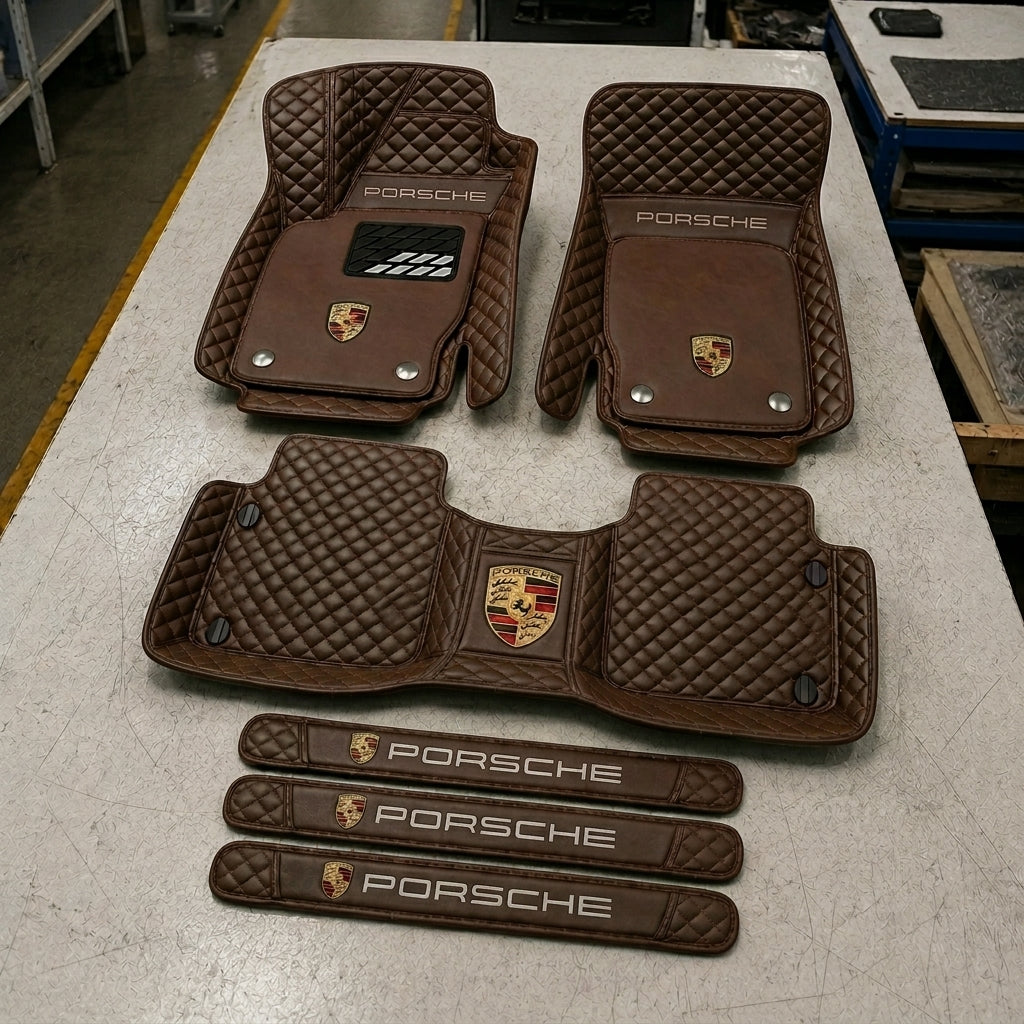 Premium Genuine Leather Car Mat Set — Elegant Protection for Your Vehicle