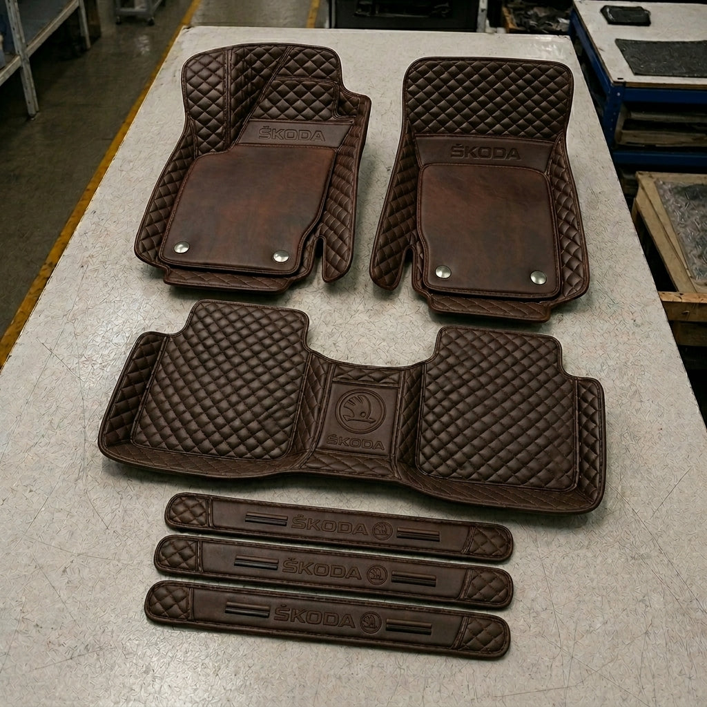 Premium Genuine Leather Car Mat Set — Elegant Protection for Your Vehicle