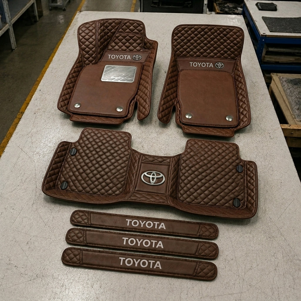 Premium Genuine Leather Car Mat Set — Elegant Protection for Your Vehicle