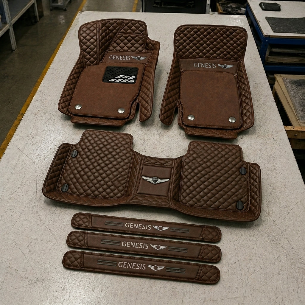 Premium Genuine Leather Car Mat Set — Elegant Protection for Your Vehicle