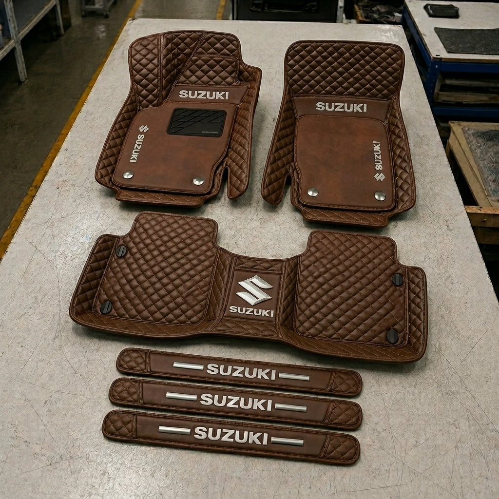 Premium Genuine Leather Car Mat Set — Elegant Protection for Your Vehicle