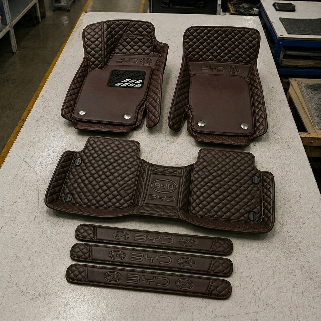 Premium Genuine Leather Car Mat Set — Elegant Protection for Your Vehicle