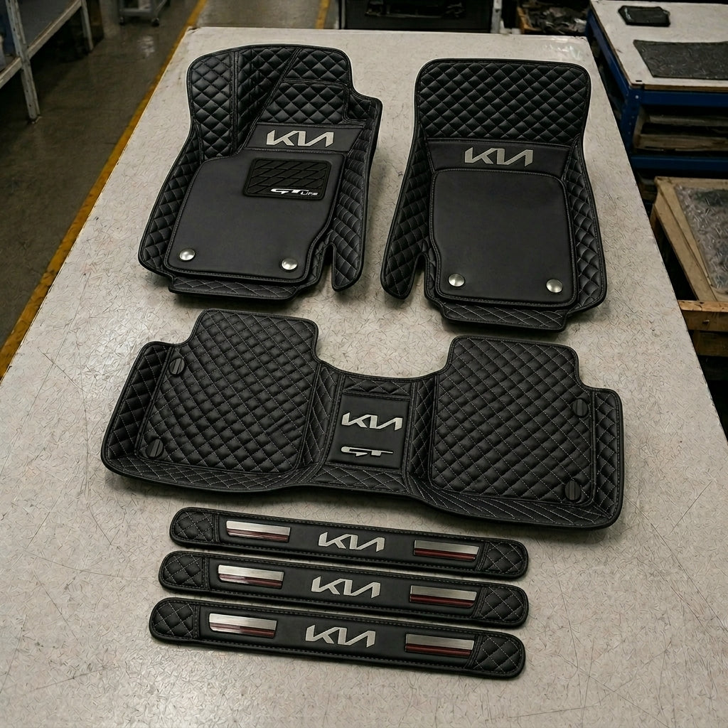 Premium Genuine Leather Car Mat Set — Elegant Protection for Your Vehicle