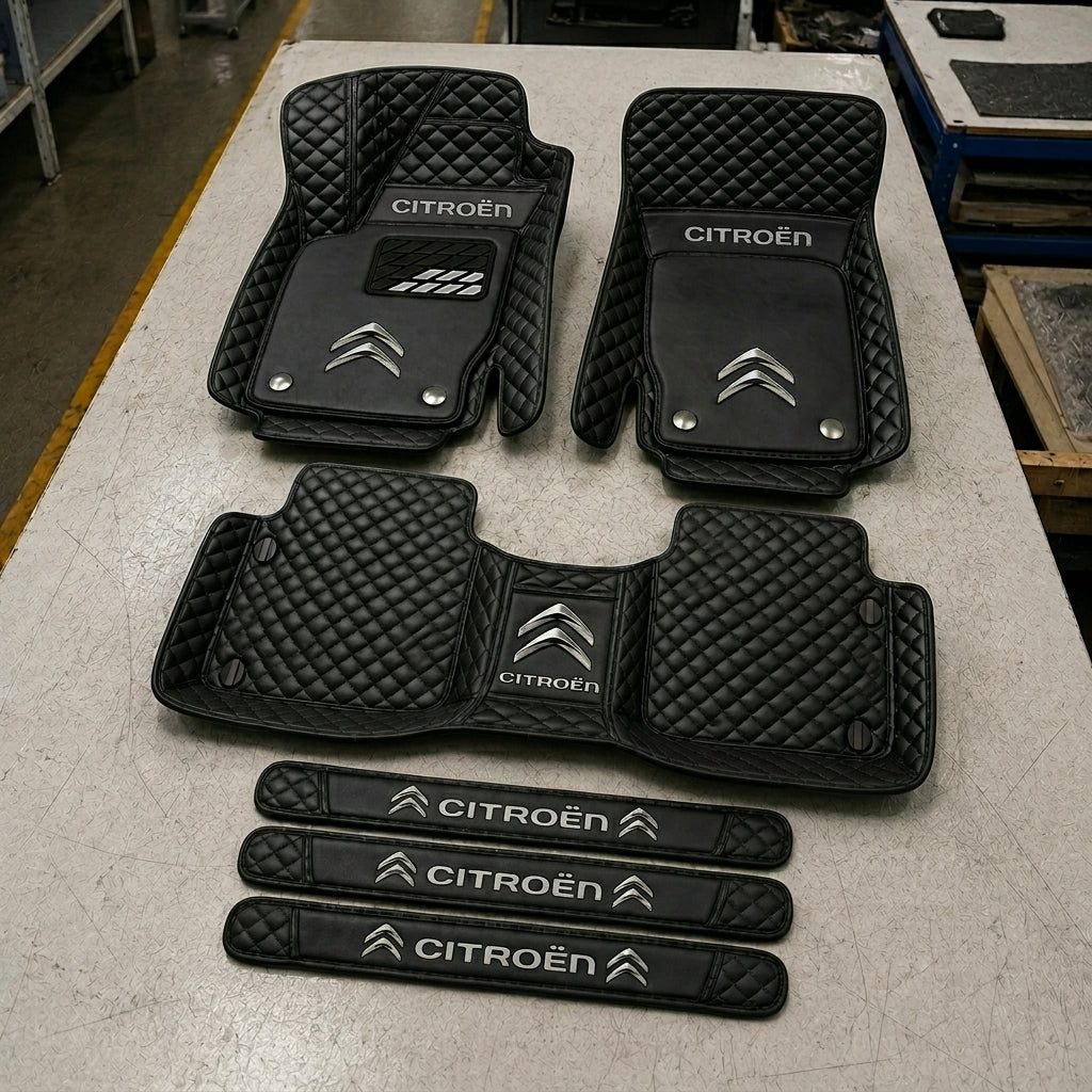 Premium Genuine Leather Car Mat Set — Elegant Protection for Your Vehicle