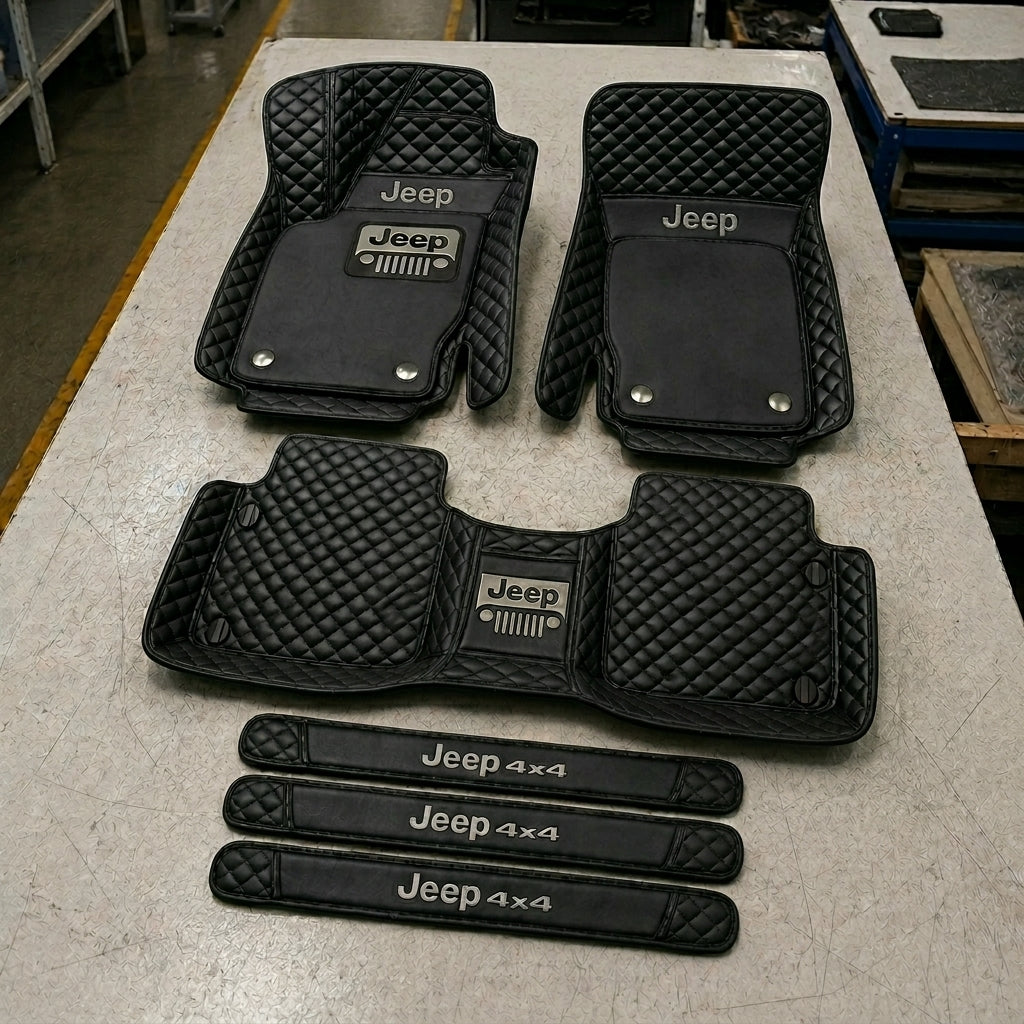 Premium Genuine Leather Car Mat Set — Elegant Protection for Your Vehicle