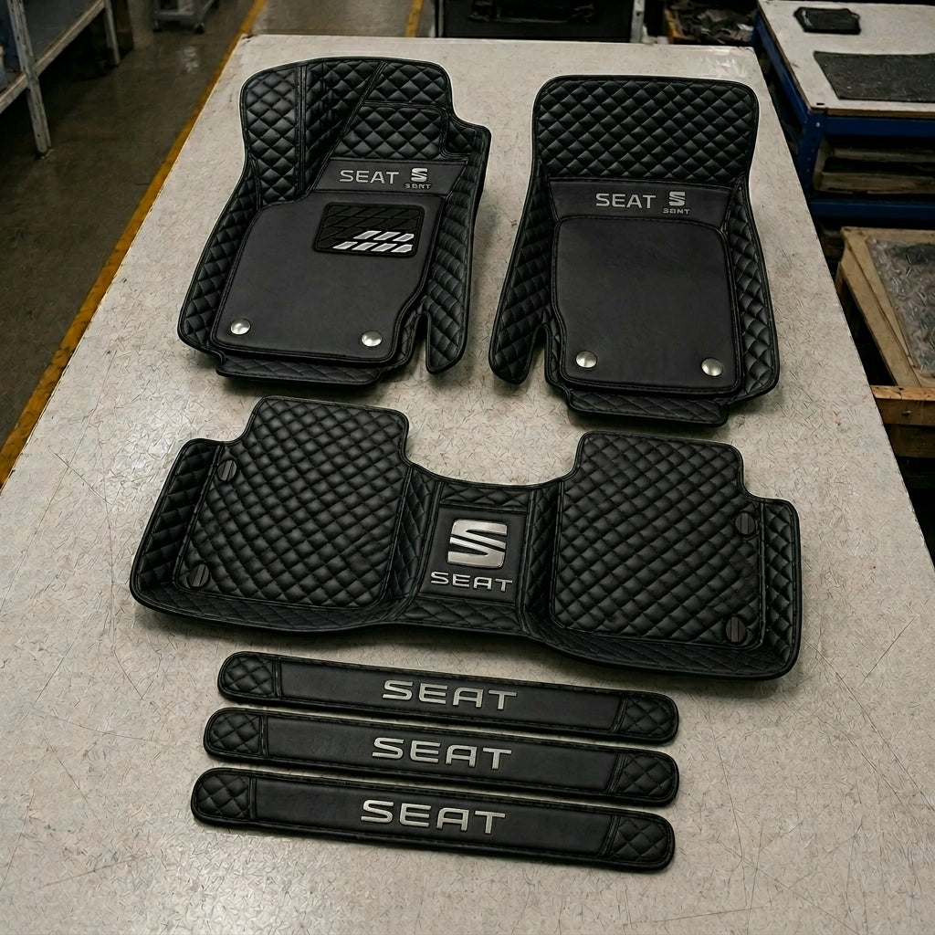 Premium Genuine Leather Car Mat Set — Elegant Protection for Your Vehicle
