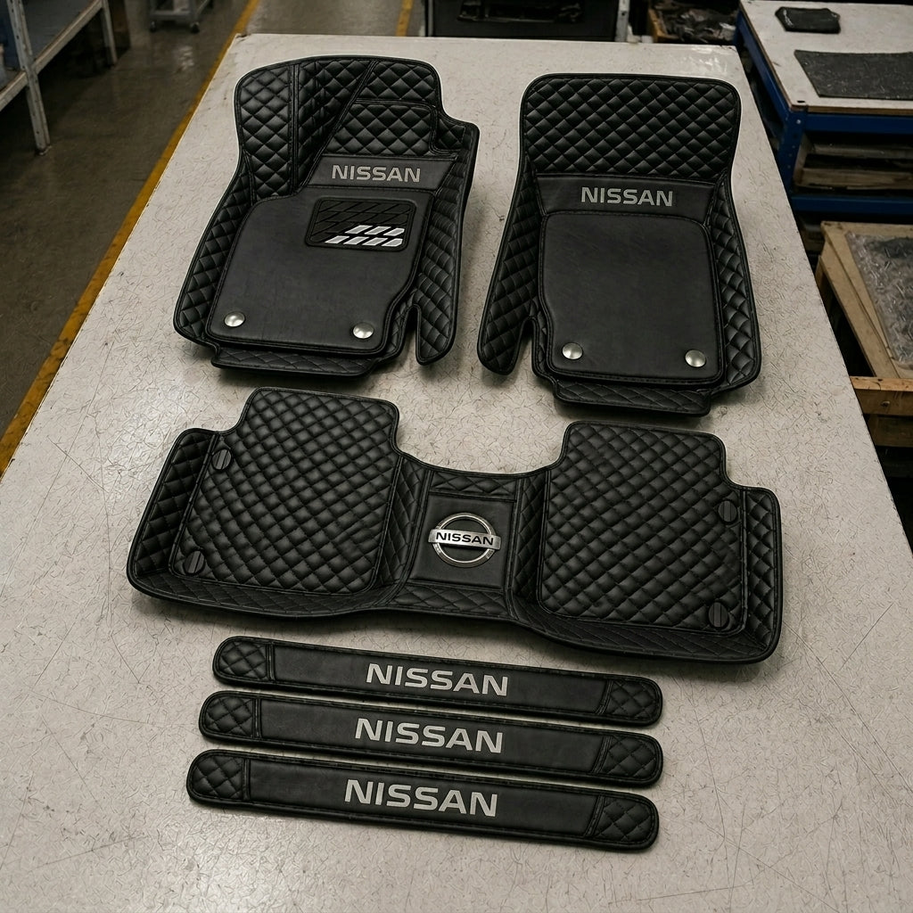 Premium Genuine Leather Car Mat Set — Elegant Protection for Your Vehicle