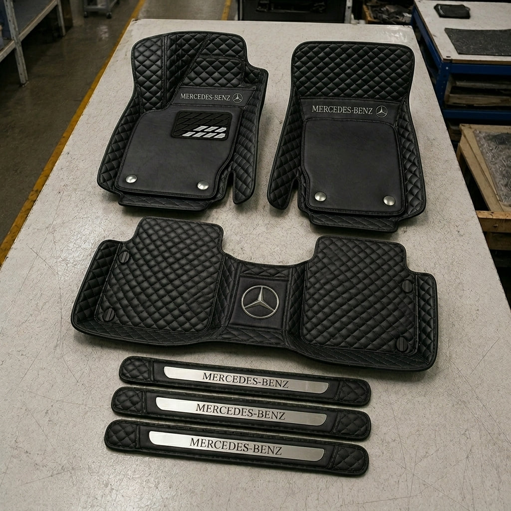 Premium Genuine Leather Car Mat Set — Elegant Protection for Your Vehicle