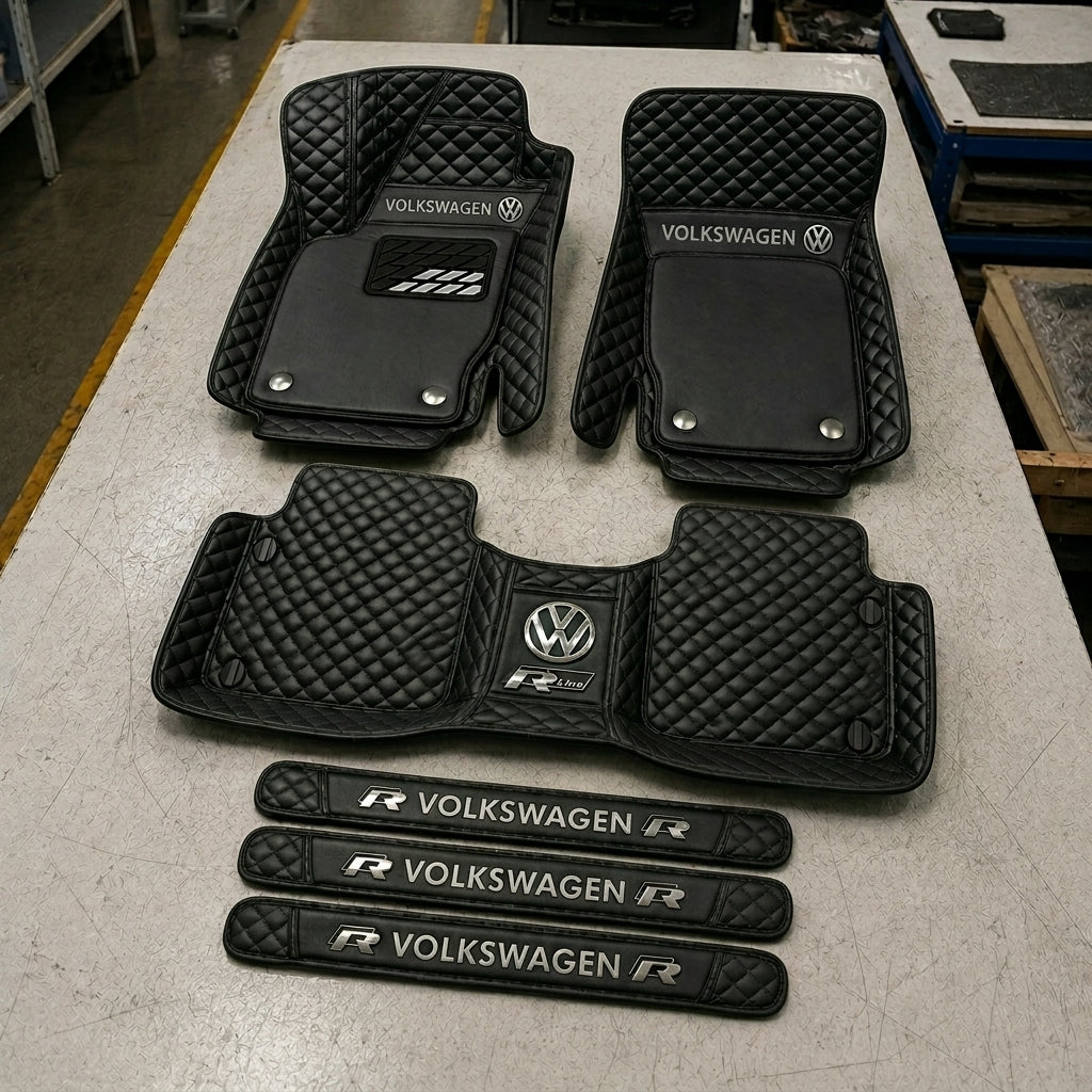 Premium Genuine Leather Car Mat Set — Elegant Protection for Your Vehicle