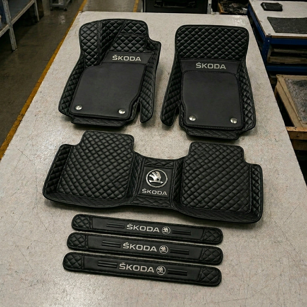 Premium Genuine Leather Car Mat Set — Elegant Protection for Your Vehicle