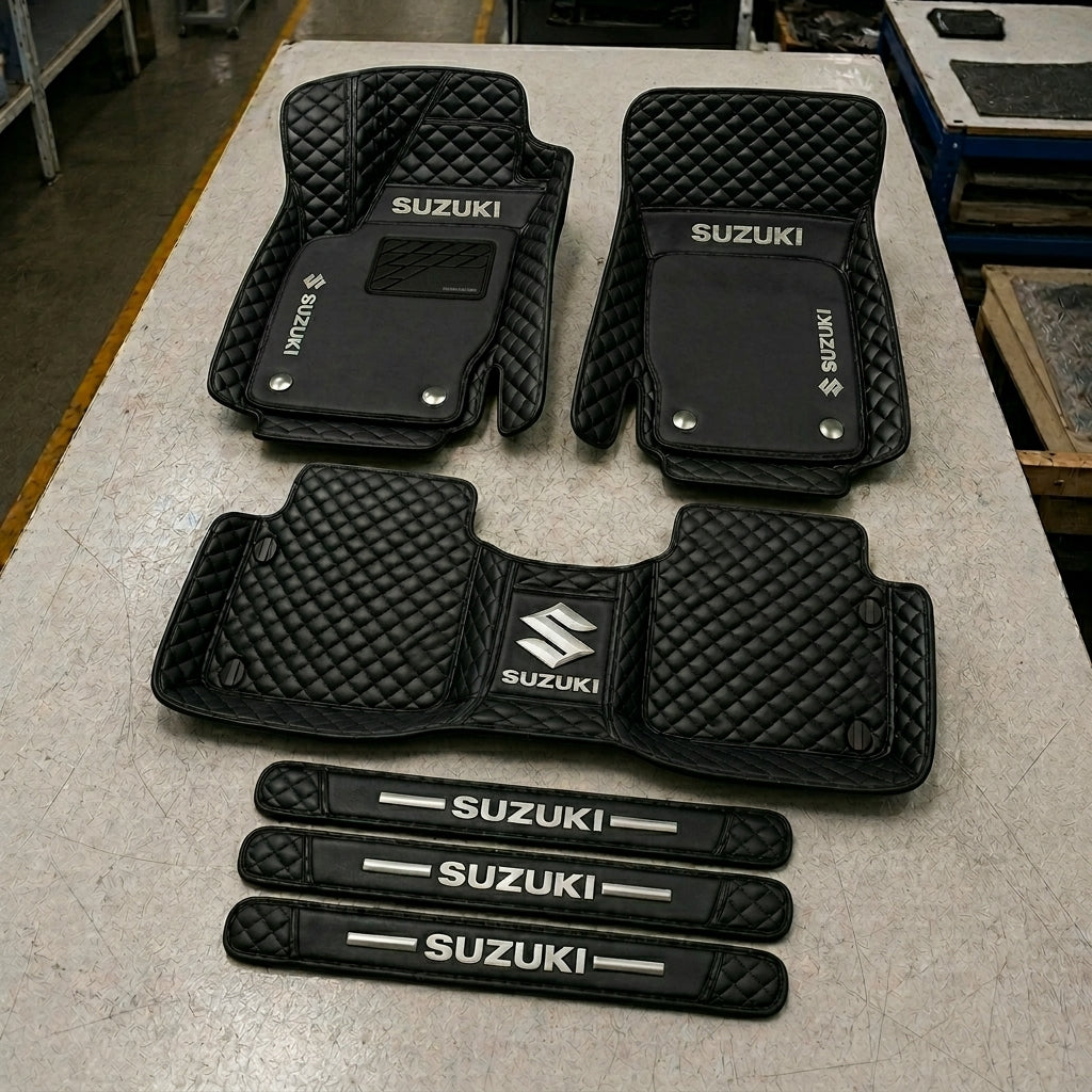 Premium Genuine Leather Car Mat Set — Elegant Protection for Your Vehicle