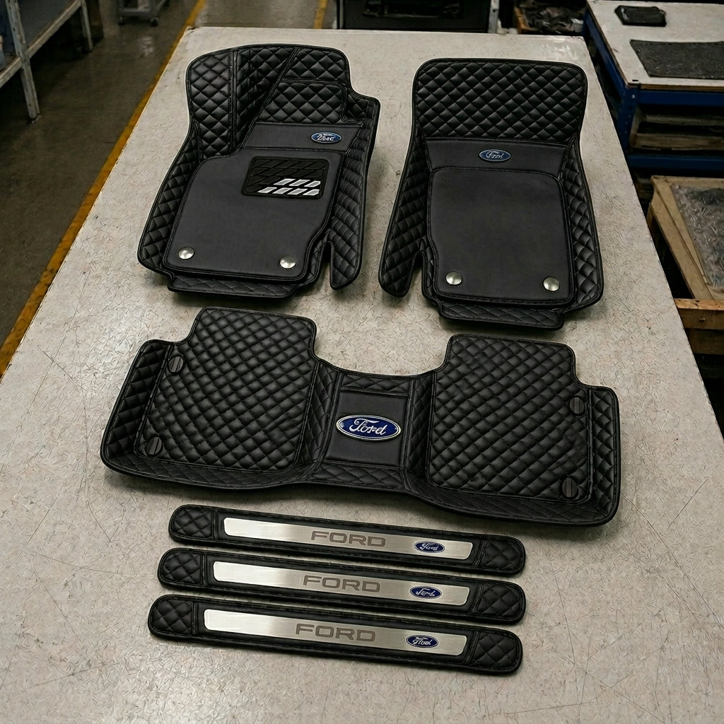 Premium Genuine Leather Car Mat Set — Elegant Protection for Your Vehicle