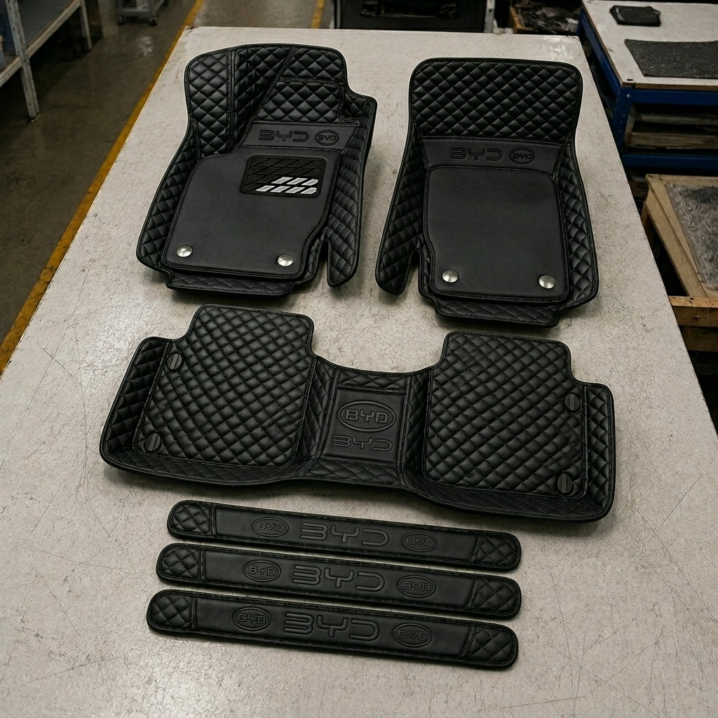 Premium Genuine Leather Car Mat Set — Elegant Protection for Your Vehicle
