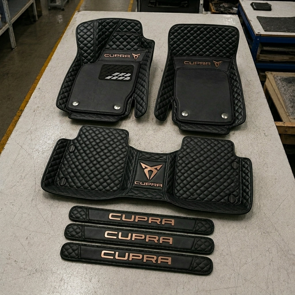 Premium Genuine Leather Car Mat Set — Elegant Protection for Your Vehicle