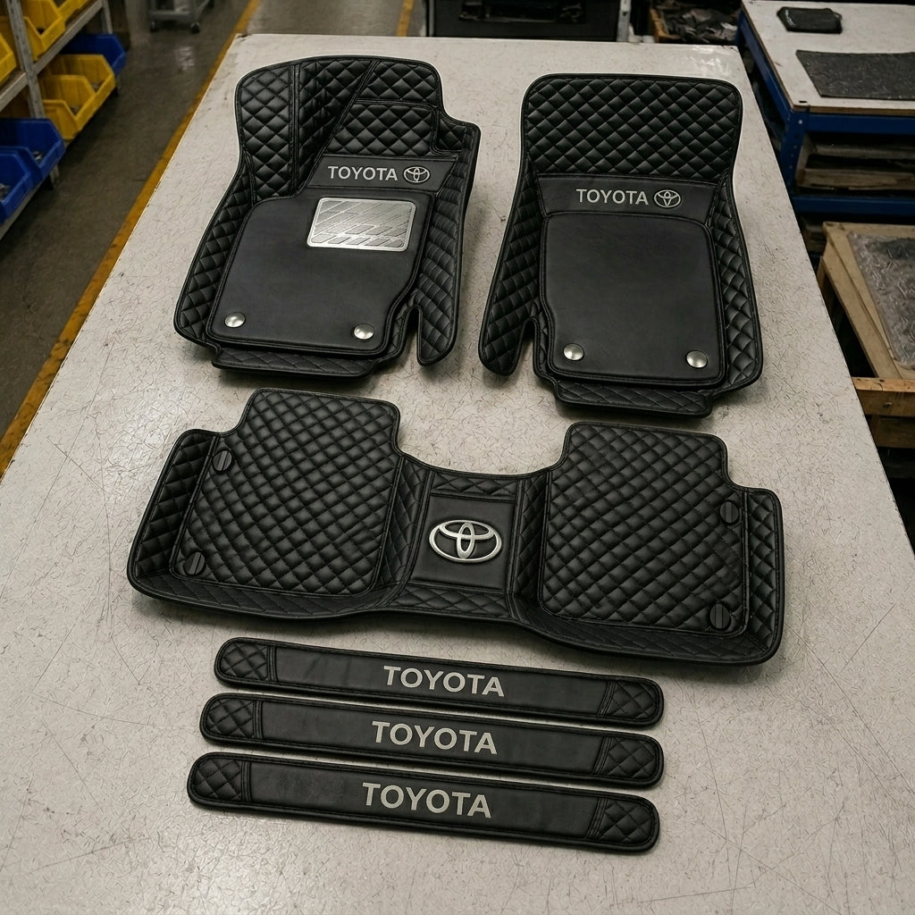 Premium Genuine Leather Car Mat Set — Elegant Protection for Your Vehicle
