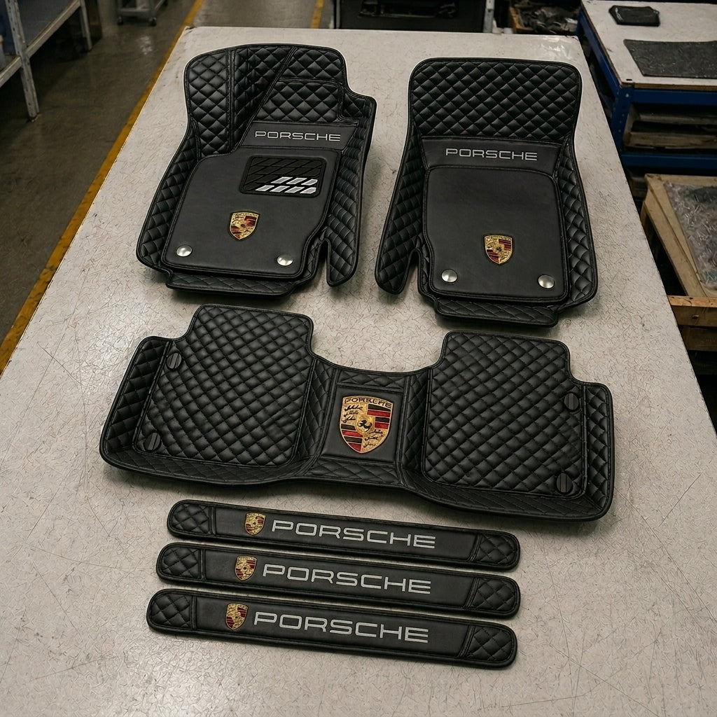Premium Genuine Leather Car Mat Set — Elegant Protection for Your Vehicle