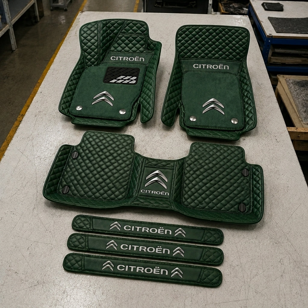 Premium Genuine Leather Car Mat Set — Elegant Protection for Your Vehicle