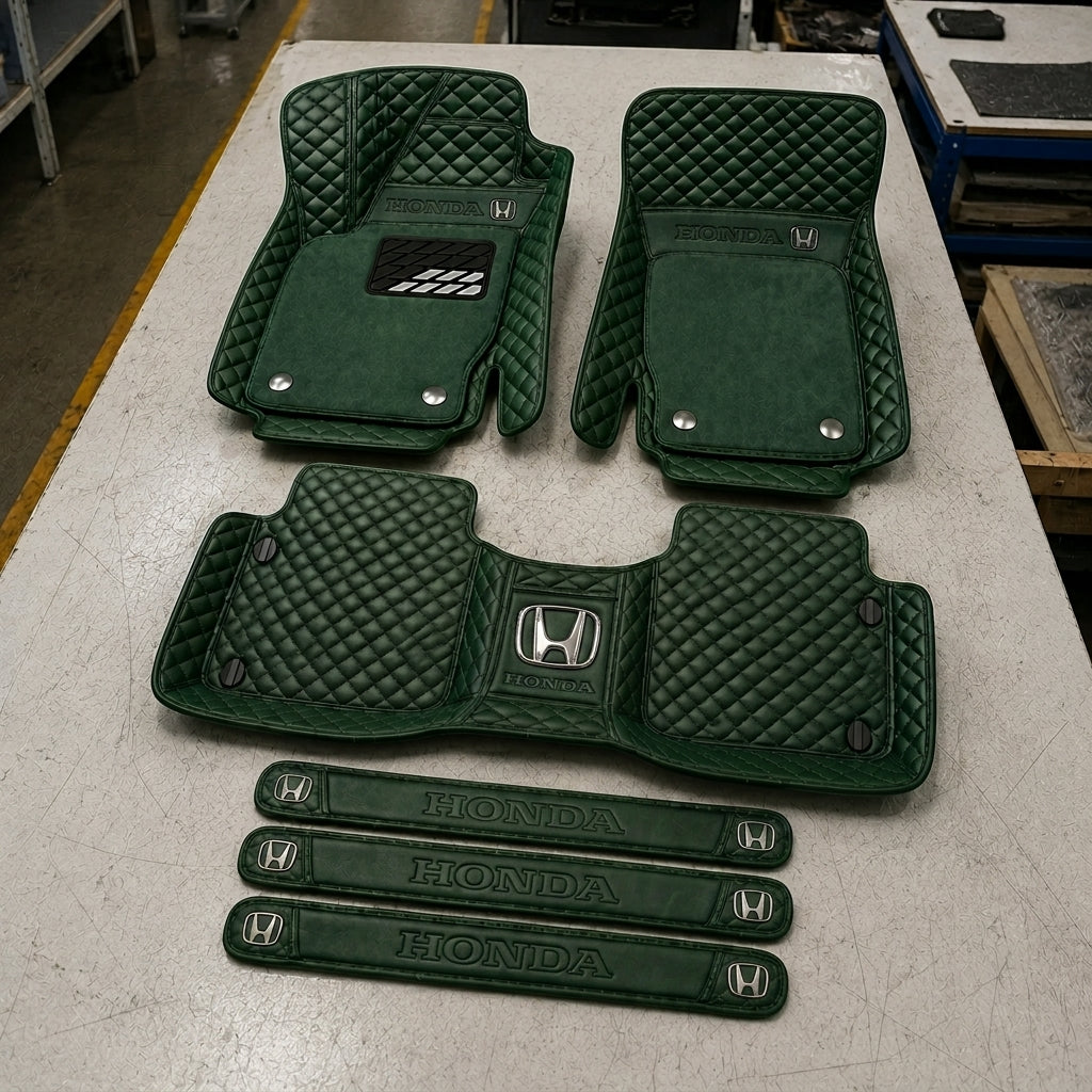 Premium Genuine Leather Car Mat Set — Elegant Protection for Your Vehicle