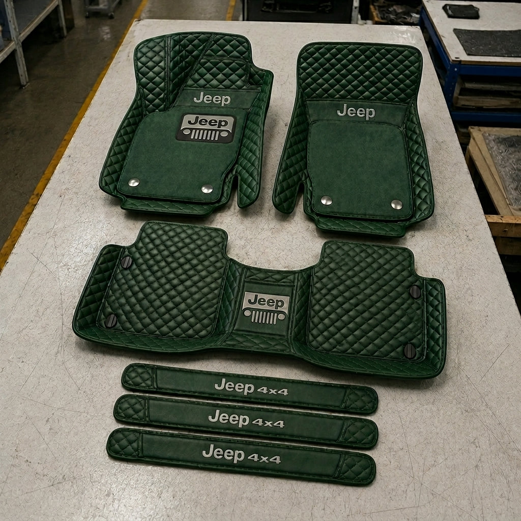 Premium Genuine Leather Car Mat Set — Elegant Protection for Your Vehicle