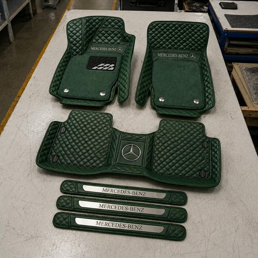 Premium Genuine Leather Car Mat Set — Elegant Protection for Your Vehicle