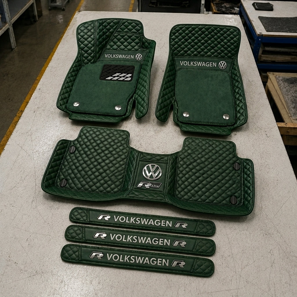 Premium Genuine Leather Car Mat Set — Elegant Protection for Your Vehicle
