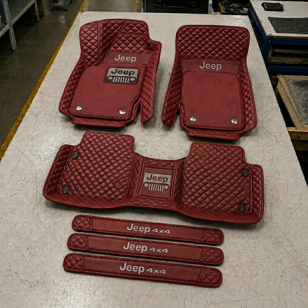 Premium Genuine Leather Car Mat Set — Elegant Protection for Your Vehicle