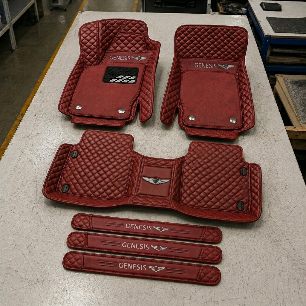 Premium Genuine Leather Car Mat Set — Elegant Protection for Your Vehicle