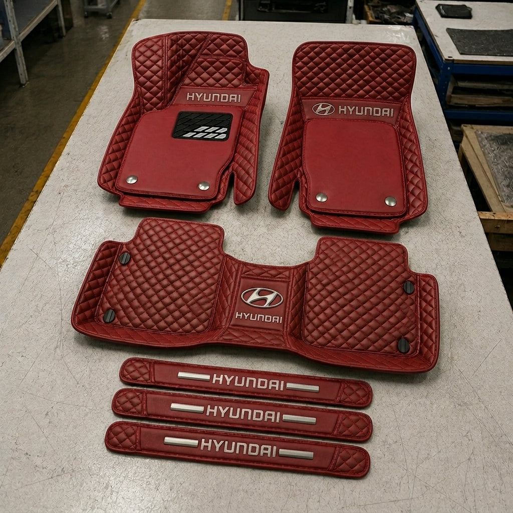 Premium Genuine Leather Car Mat Set — Elegant Protection for Your Vehicle