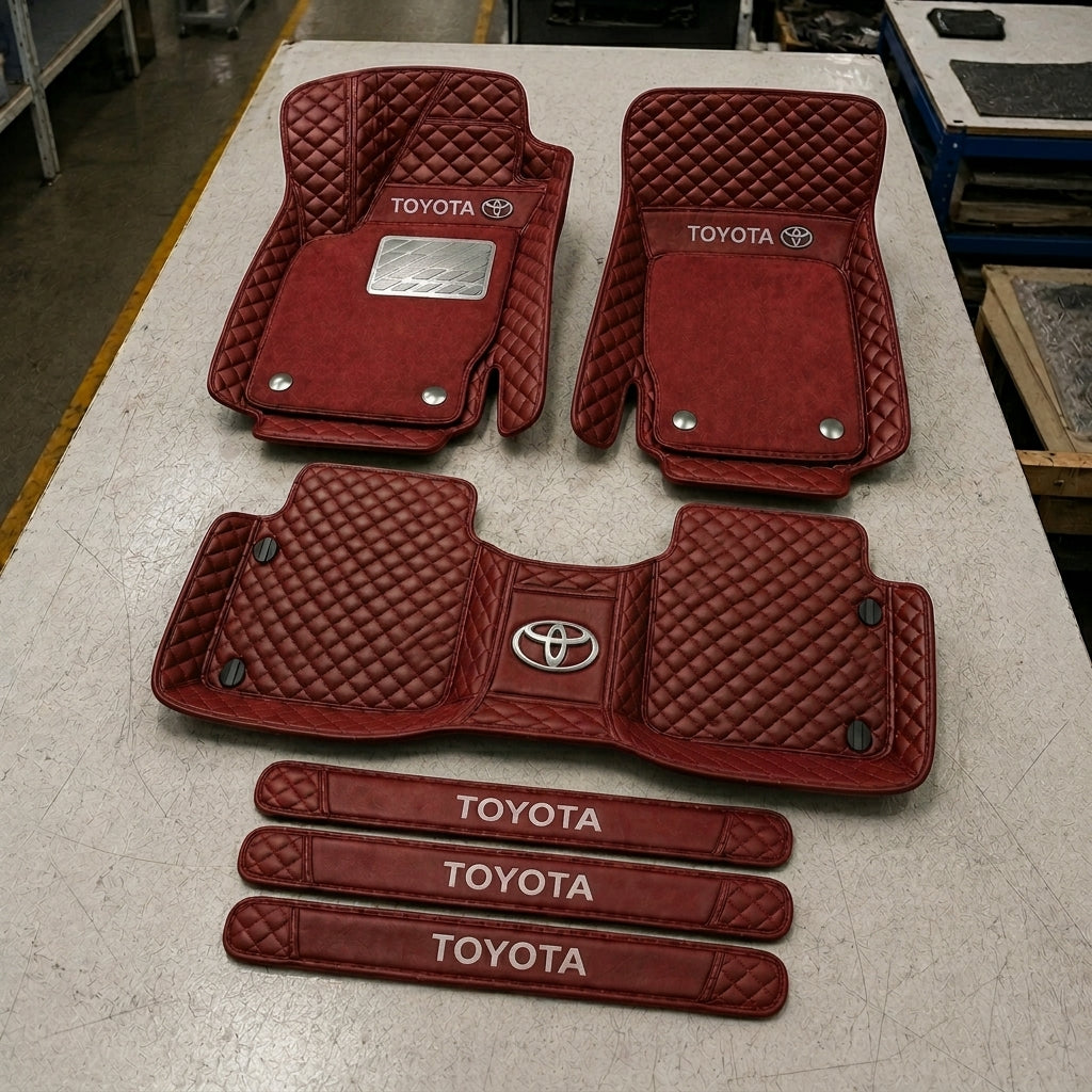 Premium Genuine Leather Car Mat Set — Elegant Protection for Your Vehicle