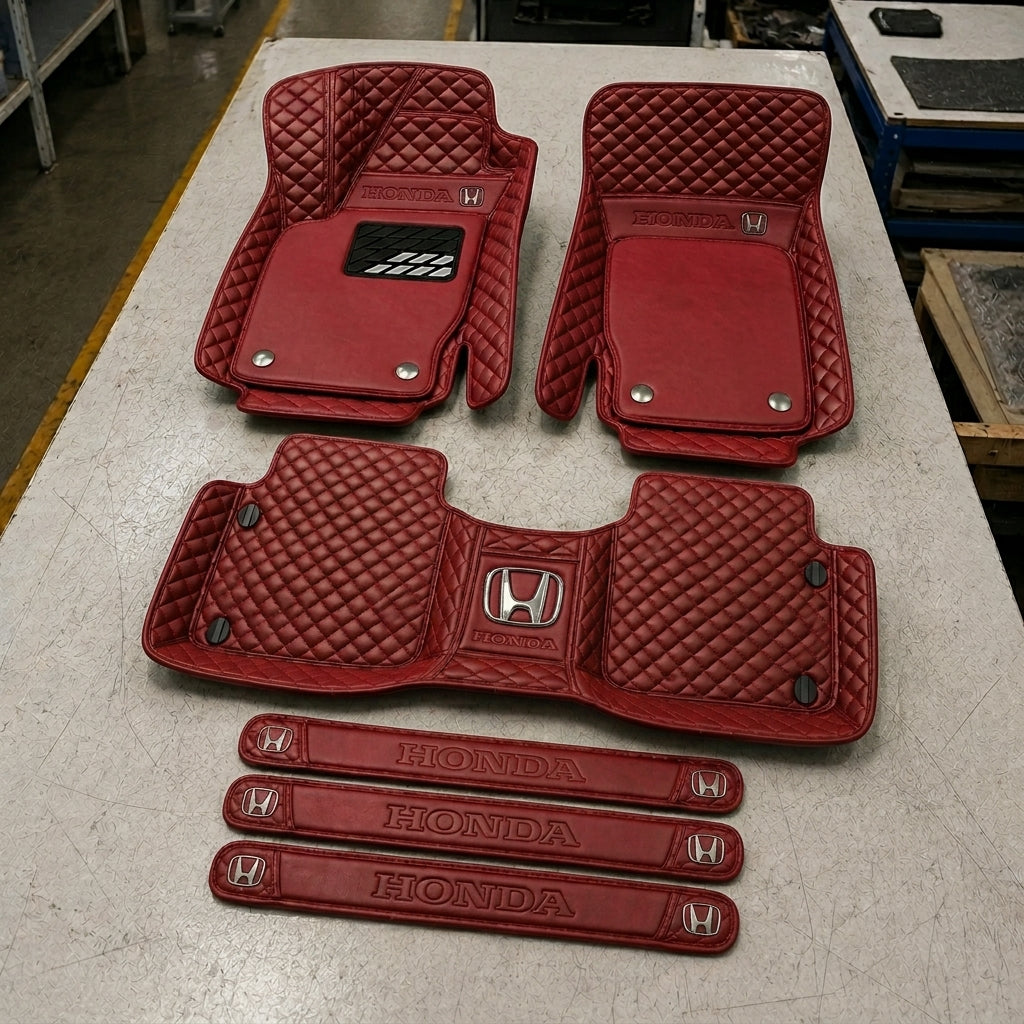 Premium Genuine Leather Car Mat Set — Elegant Protection for Your Vehicle
