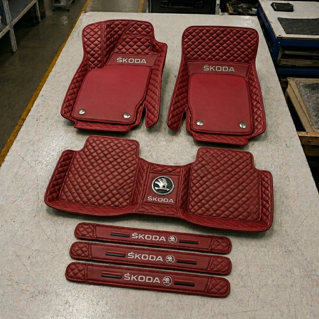 Premium Genuine Leather Car Mat Set — Elegant Protection for Your Vehicle