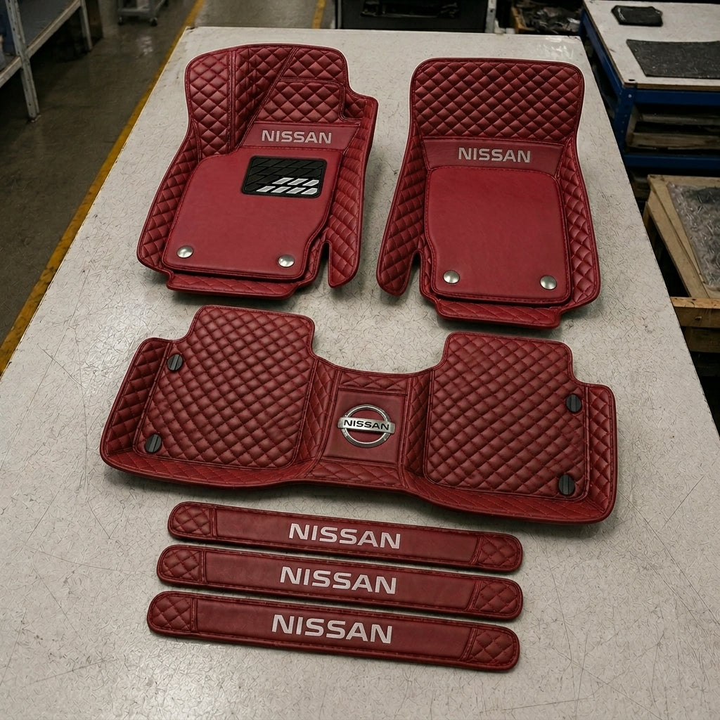 Premium Genuine Leather Car Mat Set — Elegant Protection for Your Vehicle