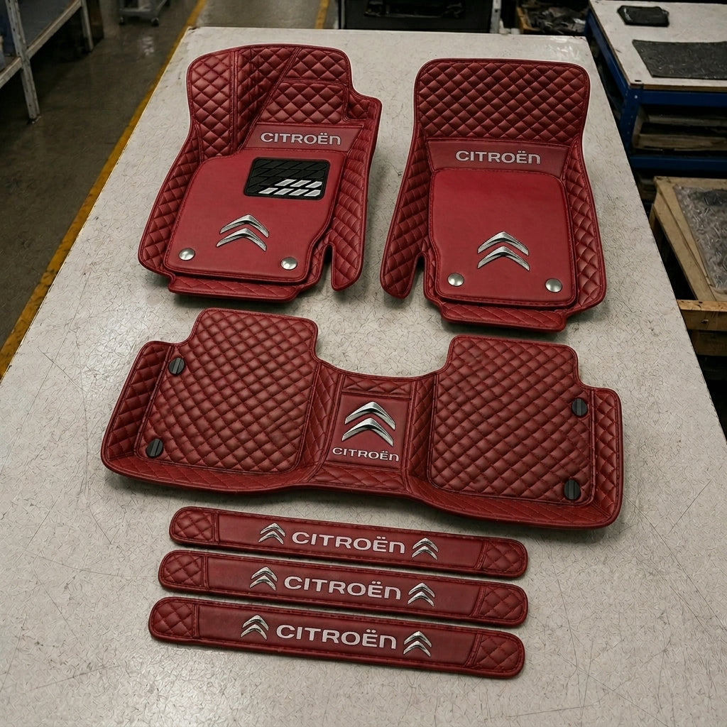 Premium Genuine Leather Car Mat Set — Elegant Protection for Your Vehicle