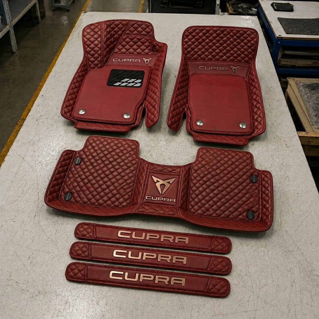 Premium Genuine Leather Car Mat Set — Elegant Protection for Your Vehicle
