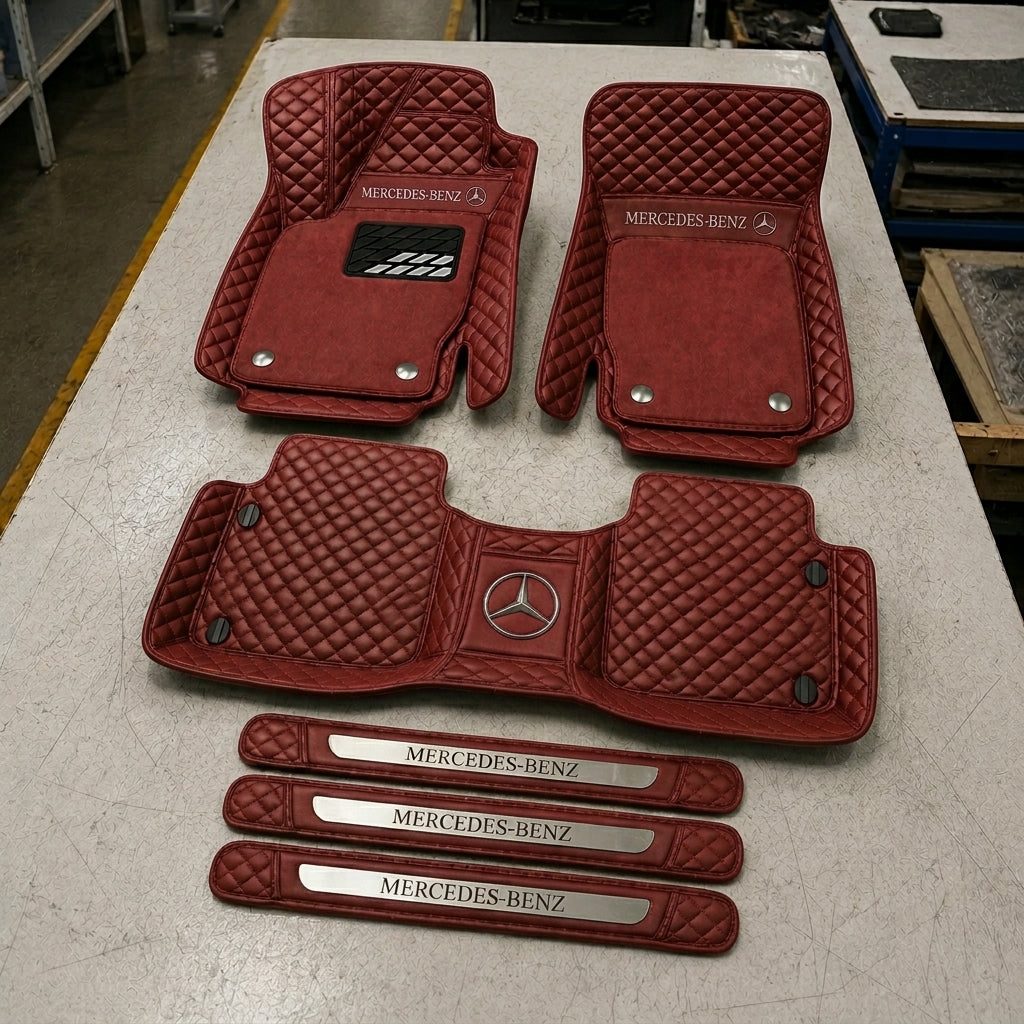 Premium Genuine Leather Car Mat Set — Elegant Protection for Your Vehicle