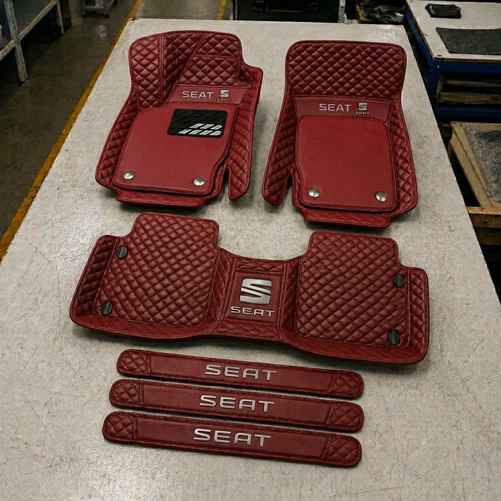 Premium Genuine Leather Car Mat Set — Elegant Protection for Your Vehicle