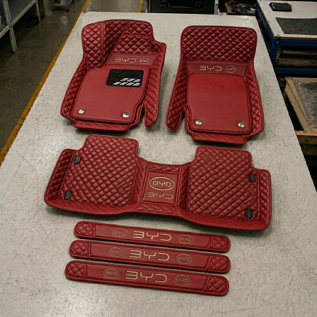 Premium Genuine Leather Car Mat Set — Elegant Protection for Your Vehicle